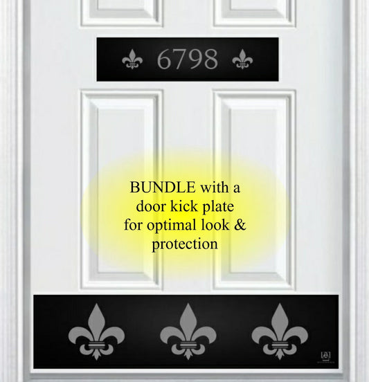 Fleur de Lis Engraved Address Accent Plate - Custom French Home Number Sign - Anodized Aluminum