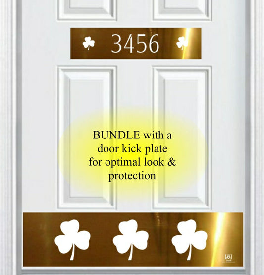 Shamrock Engraved Address Door Accent Plate - Custom Irish Home Number Sign - Anodized Aluminum