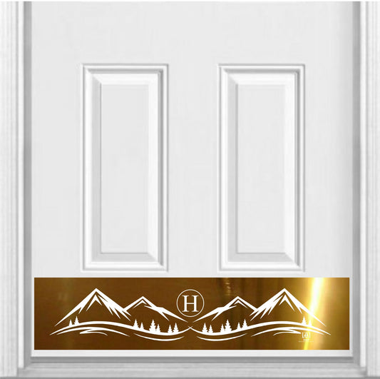 Mountain Monogram Engraved Door Kick Plate — Rustic Personalized Protection