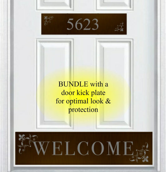 Johnson's Welcome Address Door Accent Plate - Custom Engraved Home Number Sign - Anodized Aluminum