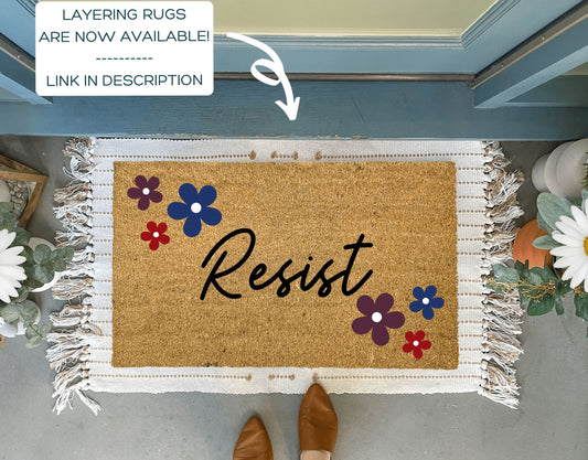 Resist Political Doormat with Flowers