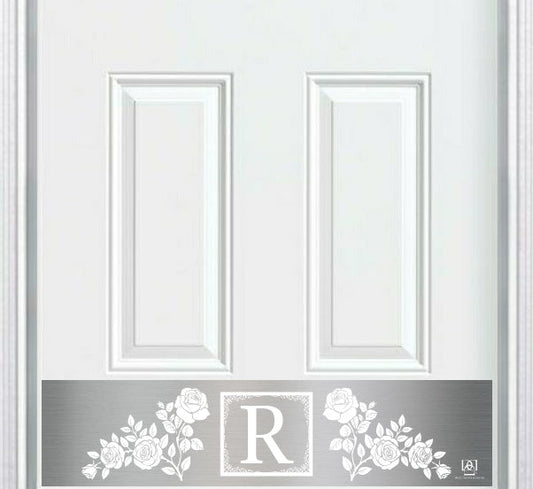 Rose Monogram Engraved Door Kick Plate — Elegant Personalized Entryway Protection