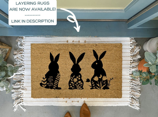 Floral Bunny Doormat for Spring