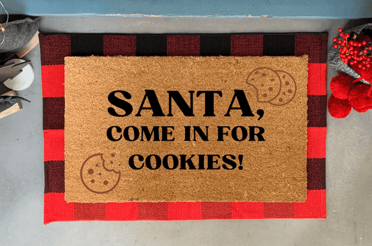 Funny Christmas Doormat, Santa and Cookies