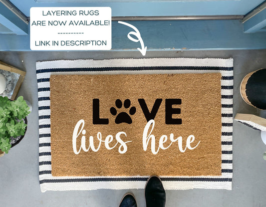 Love Lives Here Doormat with Dog Paws