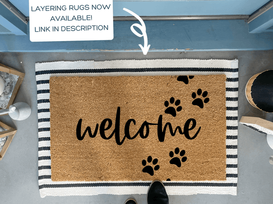 Welcome Doormat with Dog Paws