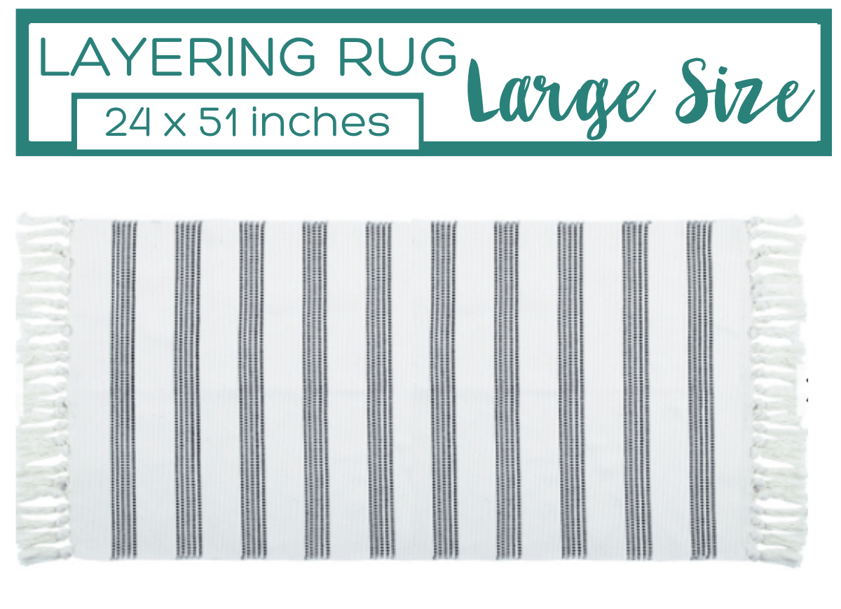 Black and White Striped Accent Rug With Fringe