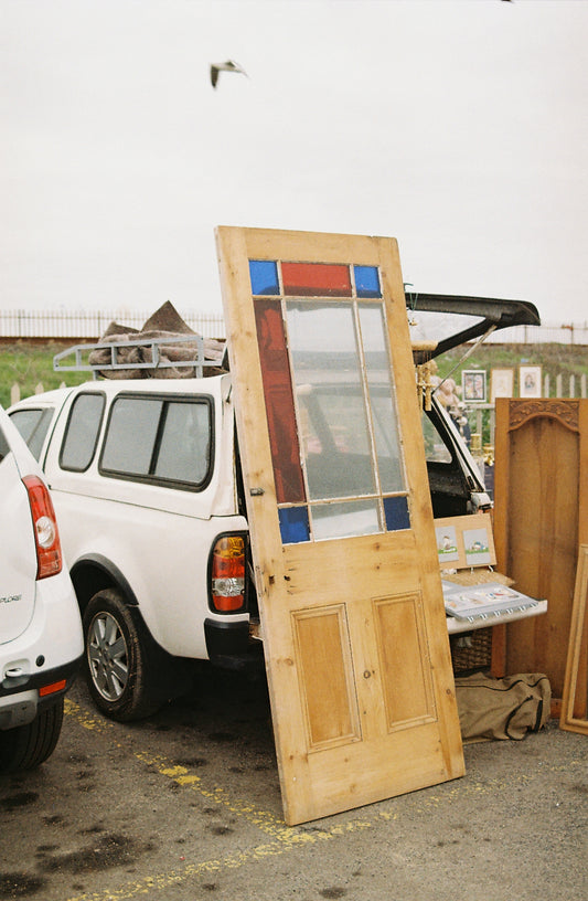 Stained glass door at cape town outdoor market