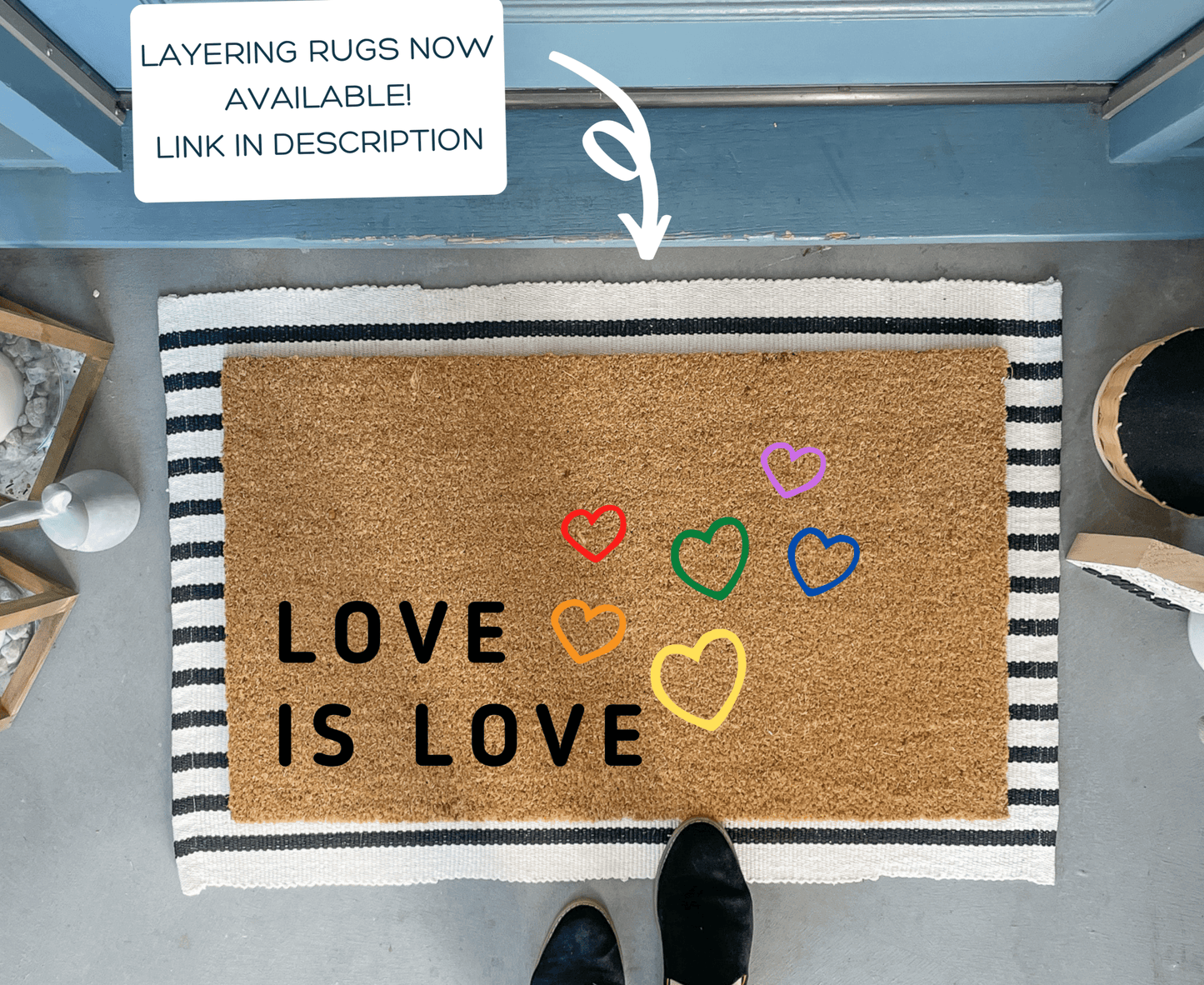 Love is Love Pride Hearts Doormat