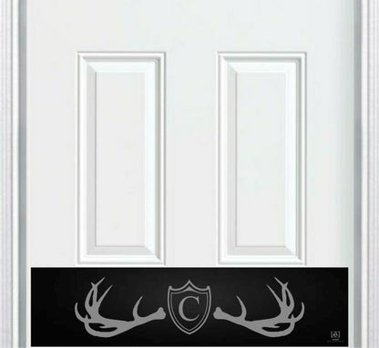 Fez Lodge Antlers Monogram Engraved Door Kick Plate — Rustic Personalized Protection