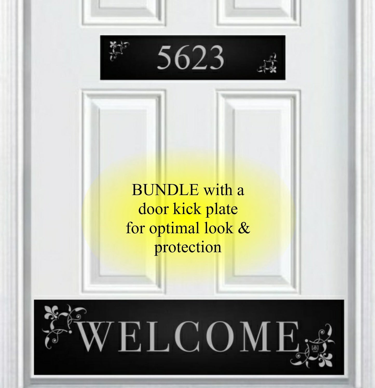 Johnson's Welcome Address Door Accent Plate - Custom Engraved Home Number Sign - Anodized Aluminum