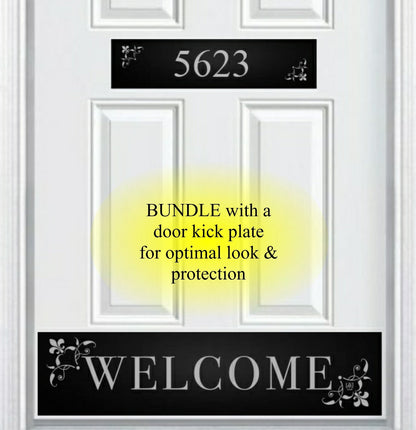 Johnson's Welcome Address Door Accent Plate - Custom Engraved Home Number Sign - Anodized Aluminum