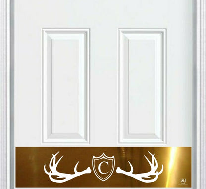 Fez Lodge Antlers Monogram Engraved Door Kick Plate — Rustic Personalized Protection