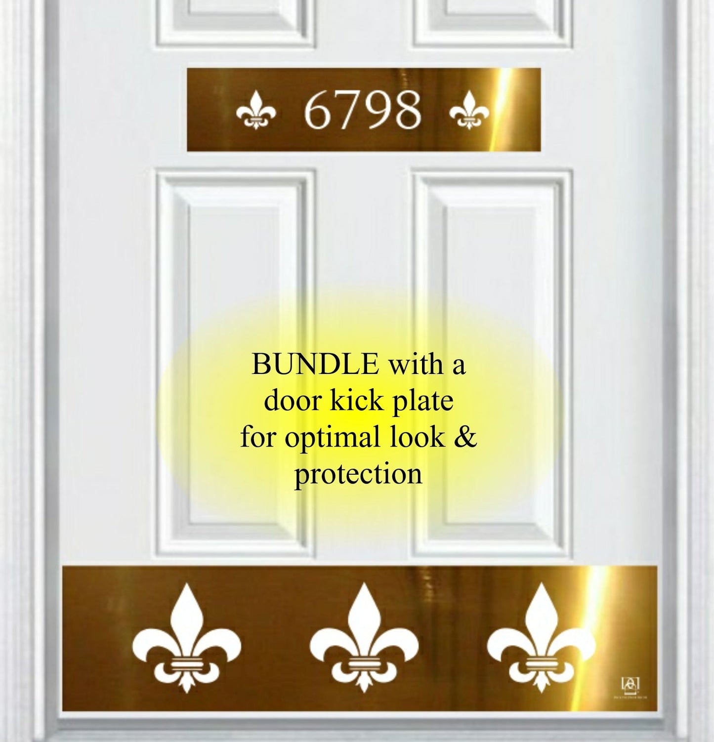 Fleur de Lis Engraved Address Accent Plate - Custom French Home Number Sign - Anodized Aluminum