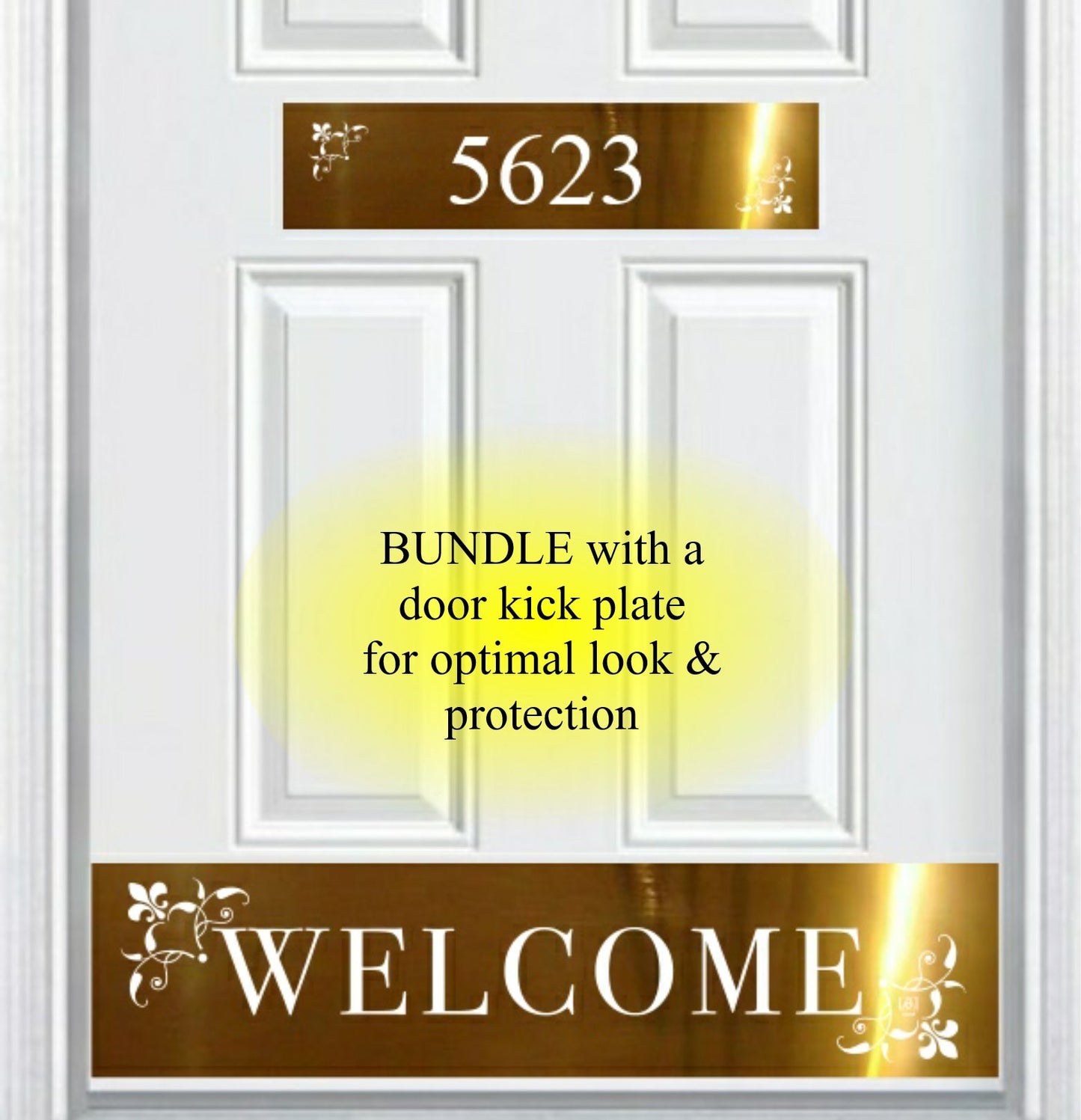 Johnson's Welcome Address Door Accent Plate - Custom Engraved Home Number Sign - Anodized Aluminum