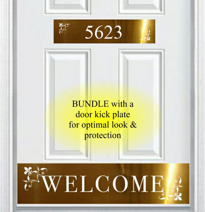 Johnson's Welcome Address Door Accent Plate - Custom Engraved Home Number Sign - Anodized Aluminum
