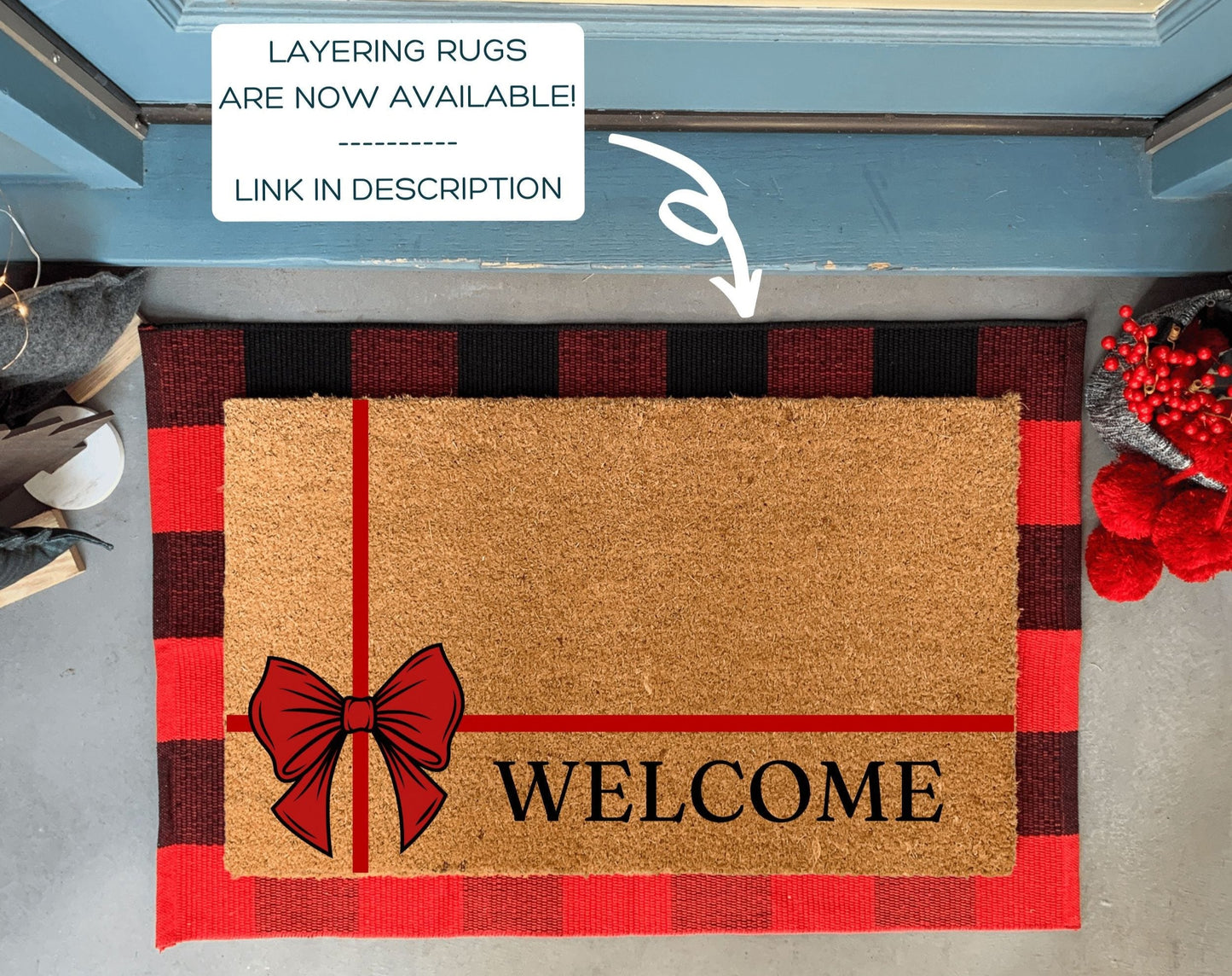 Christmas Ribbon Welcome Doormat