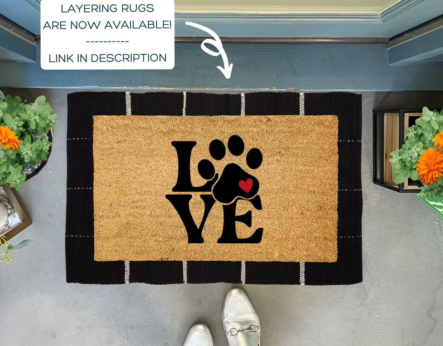 Dog Paw Love Doormat for Valentine's Day