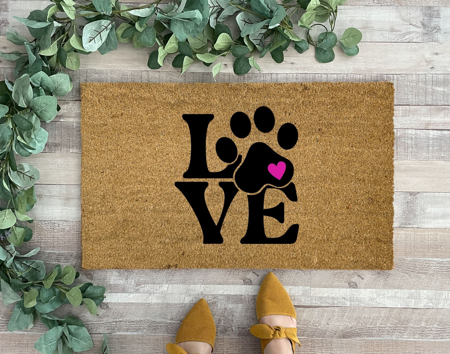 Dog Paw Love Doormat for Valentine's Day