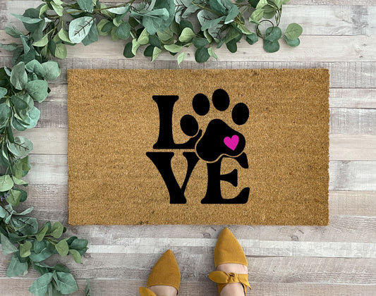 Dog Paw Love Doormat for Valentine's Day