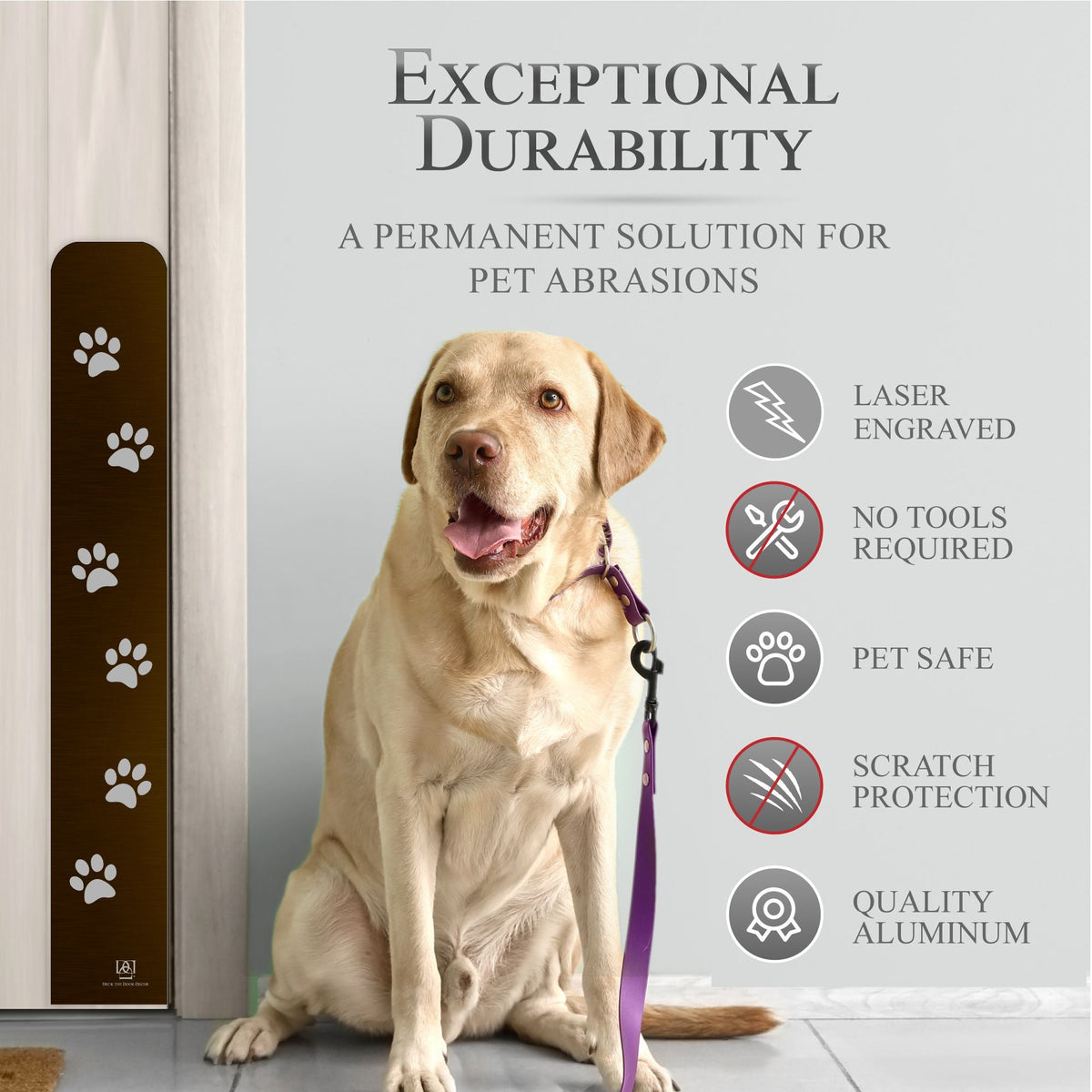 Paw Print Engraved Dog Scratch Protection Plate – Premium Door Guard