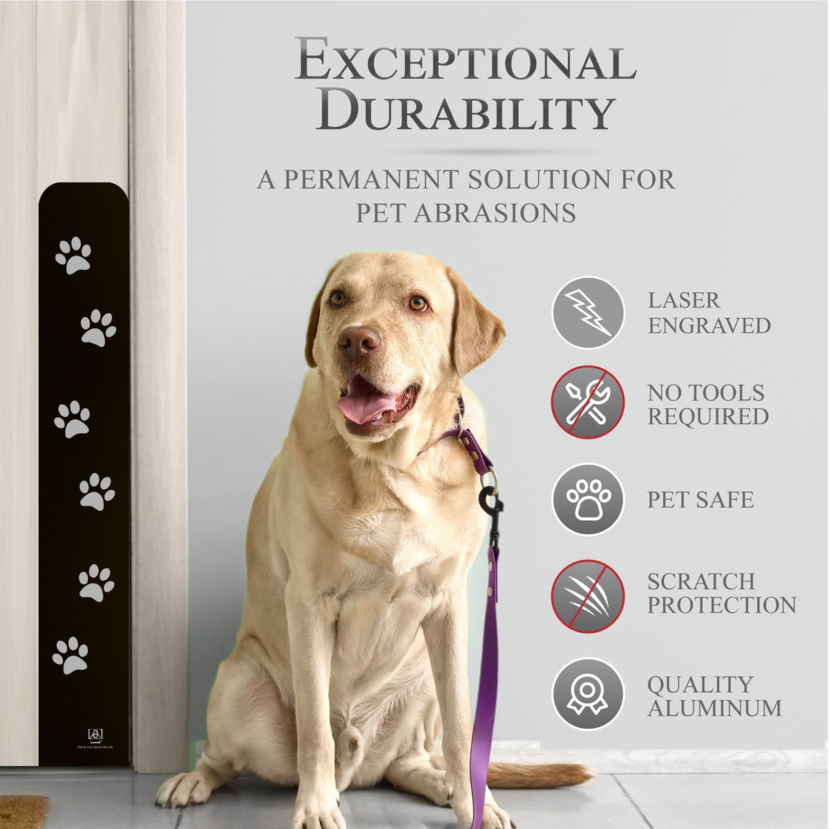 Paw Print Engraved Dog Scratch Protection Plate – Premium Door Guard