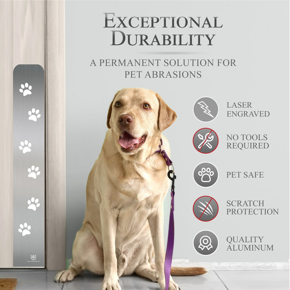 Paw Print Engraved Dog Scratch Protection Plate – Premium Door Guard