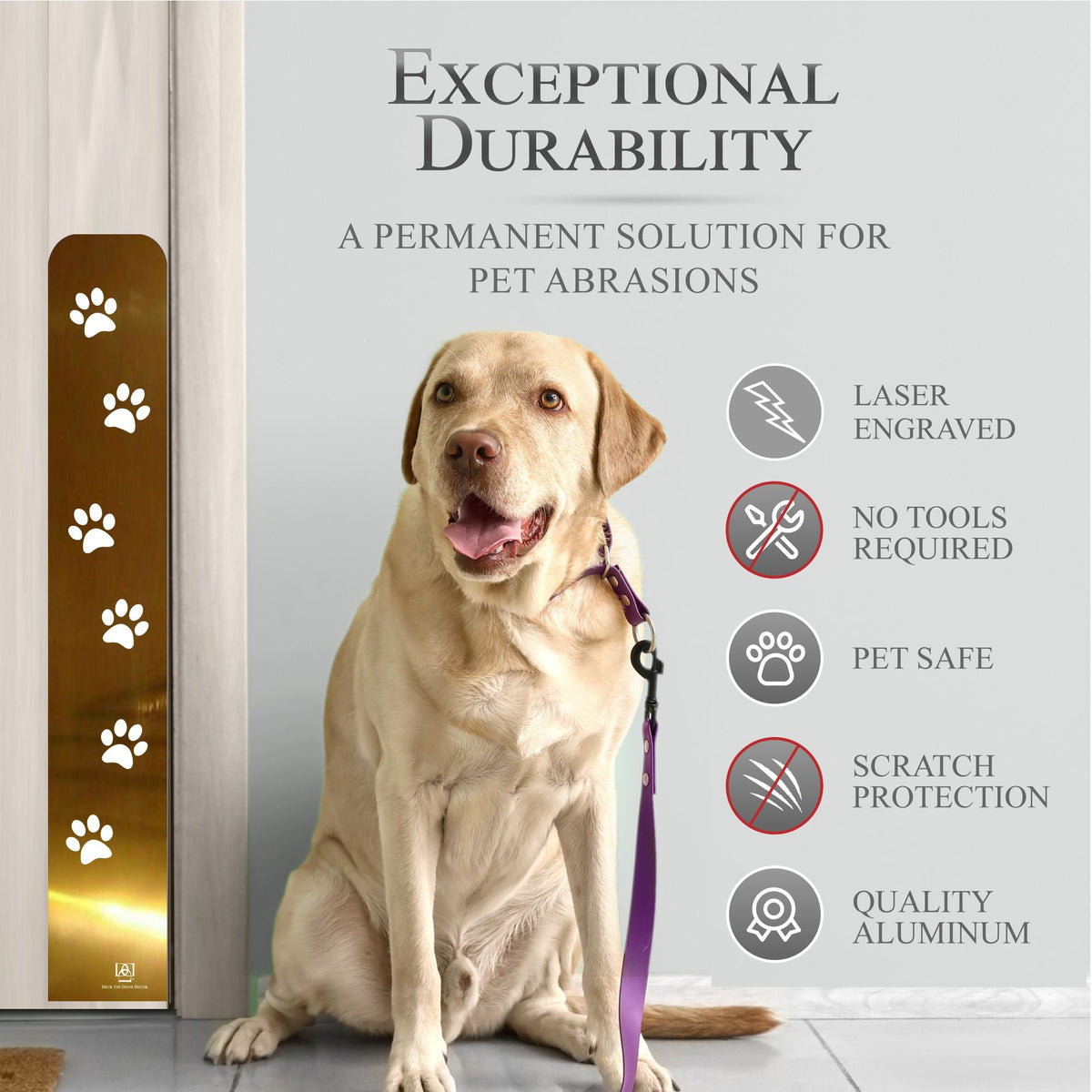 Paw Print Engraved Dog Scratch Protection Plate – Premium Door Guard