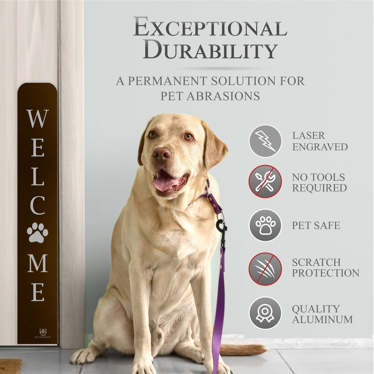 Welcome Paw Engraved Dog Scratch Protection Plate – Premium Door Guard