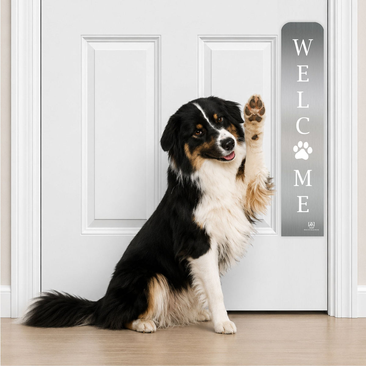 Welcome Paw Engraved Dog Scratch Protection Plate – Premium Door Guard