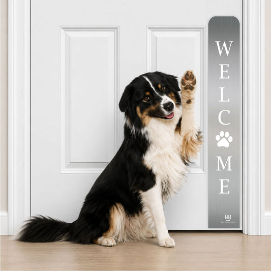 Welcome Paw Engraved Dog Scratch Protection Plate – Premium Door Guard