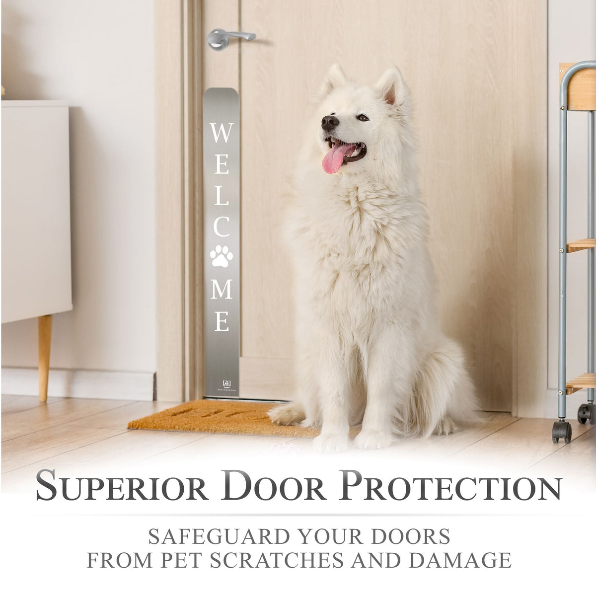 Welcome Paw Engraved Dog Scratch Protection Plate – Premium Door Guard