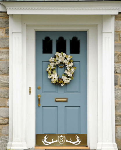 Fez Lodge Antlers Monogram Engraved Door Kick Plate — Rustic Personalized Protection