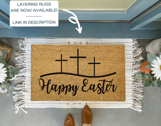 Happy Easter Doormat with Crosses