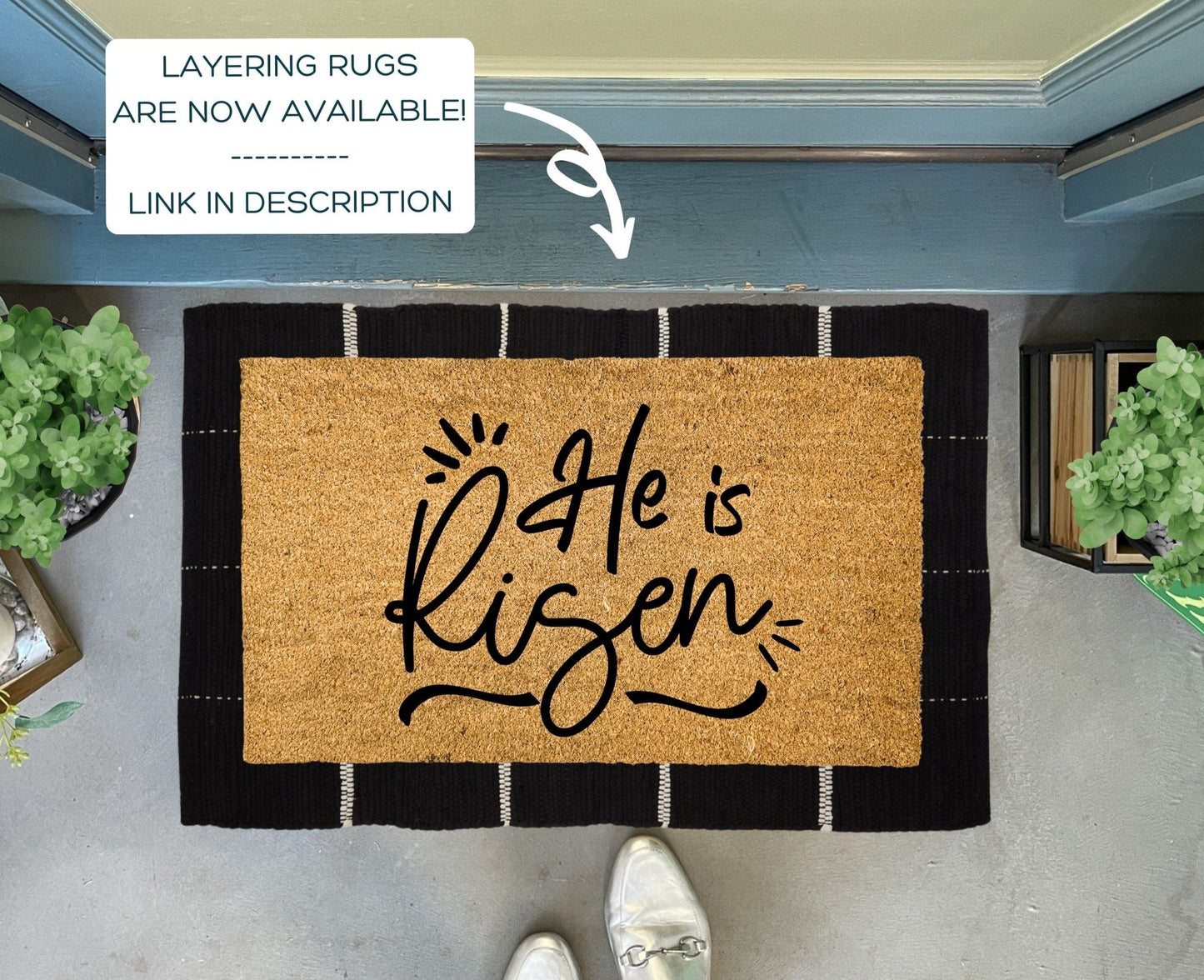 He Is Risen Easter Doormat