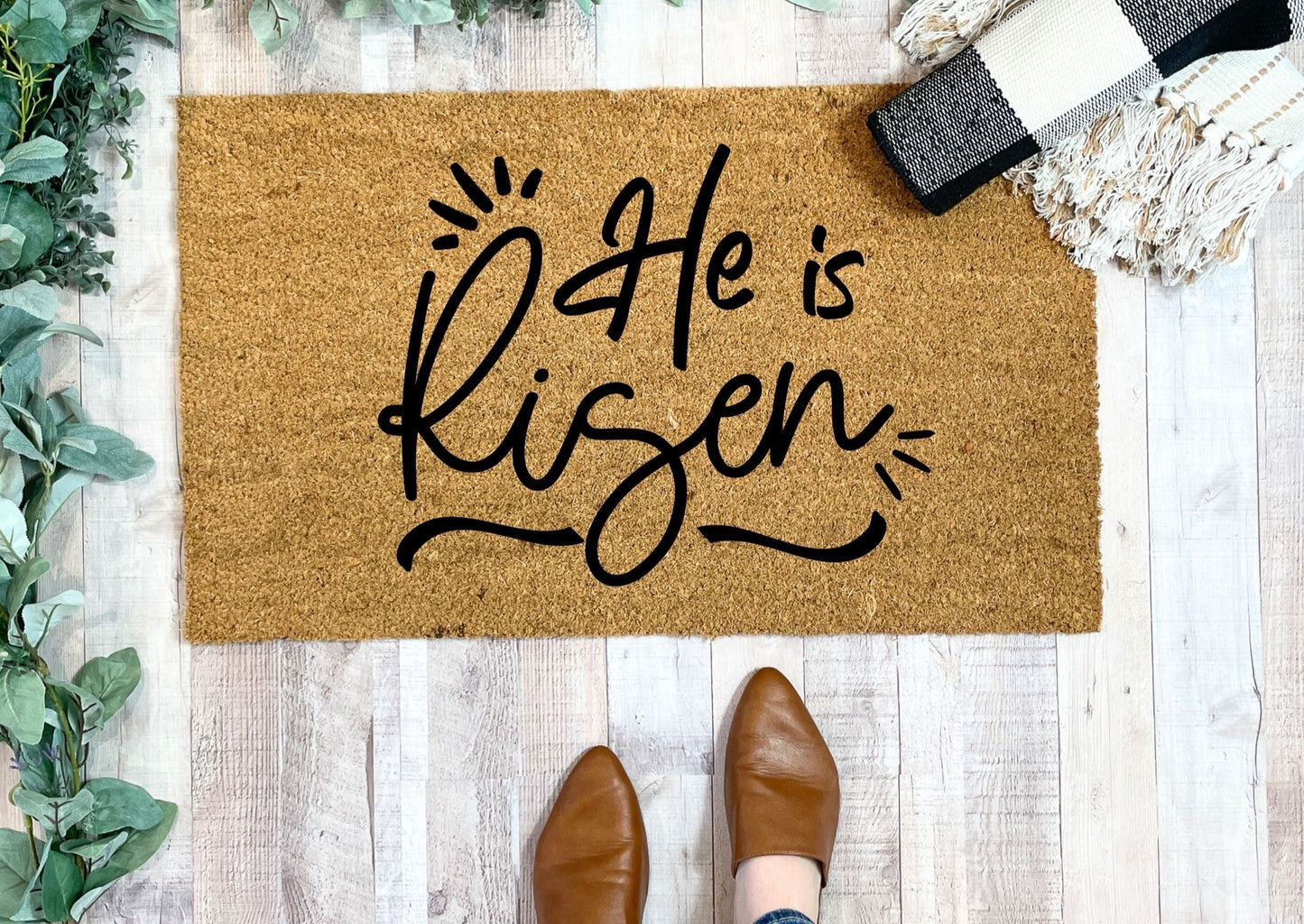 He Is Risen Easter Doormat