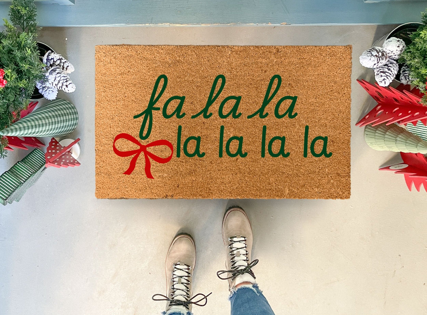 Fa La La Christmas Doormat with Ribbon