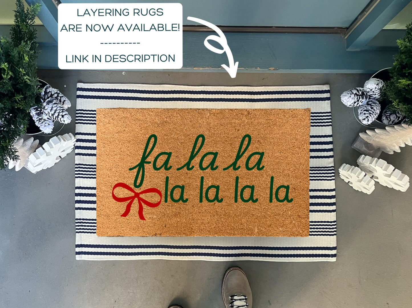 Fa La La Christmas Doormat with Ribbon