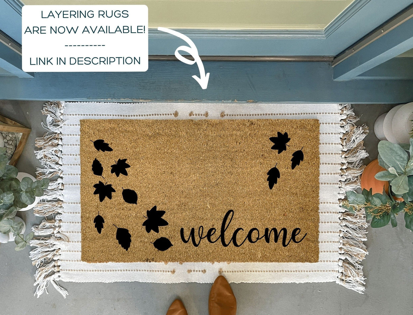 Fall Welcome Mat with Leaves