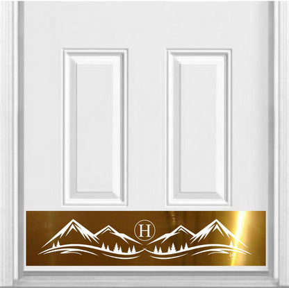 Mountain Monogram Engraved Door Kick Plate — Rustic Personalized Protection
