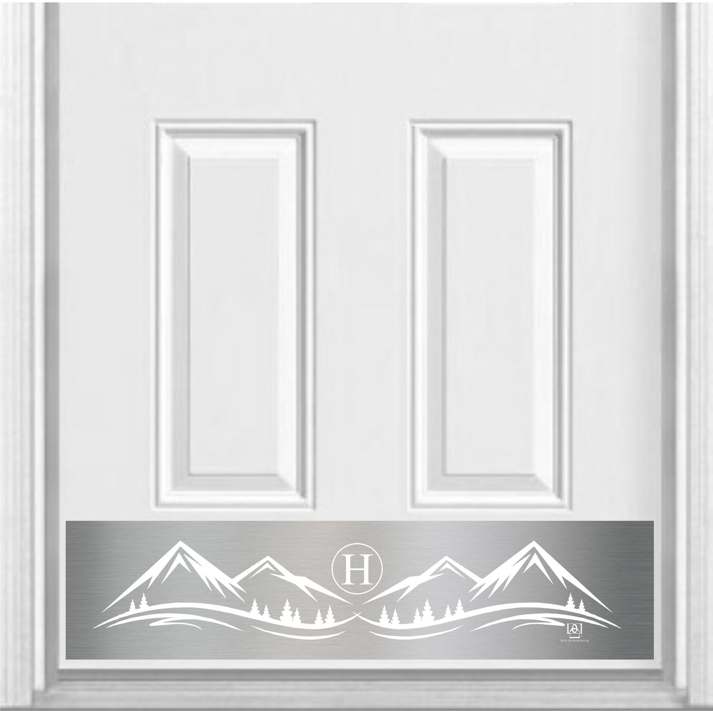Mountain Monogram Engraved Door Kick Plate — Rustic Personalized Protection