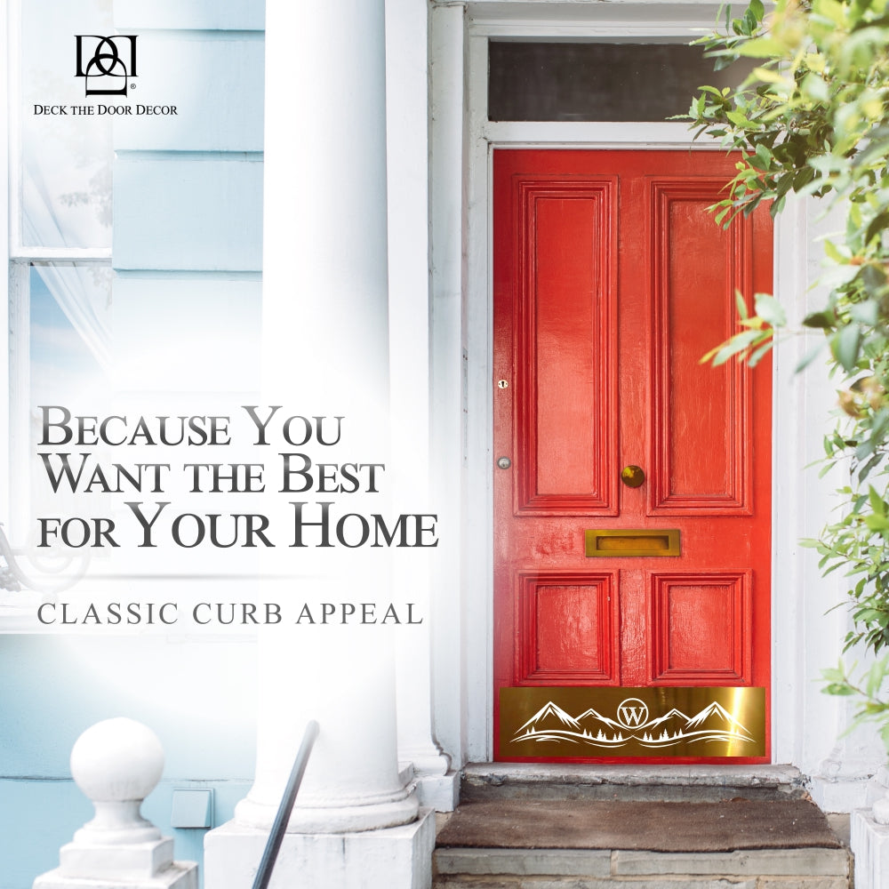 Mountain Monogram Engraved Door Kick Plate — Rustic Personalized Protection