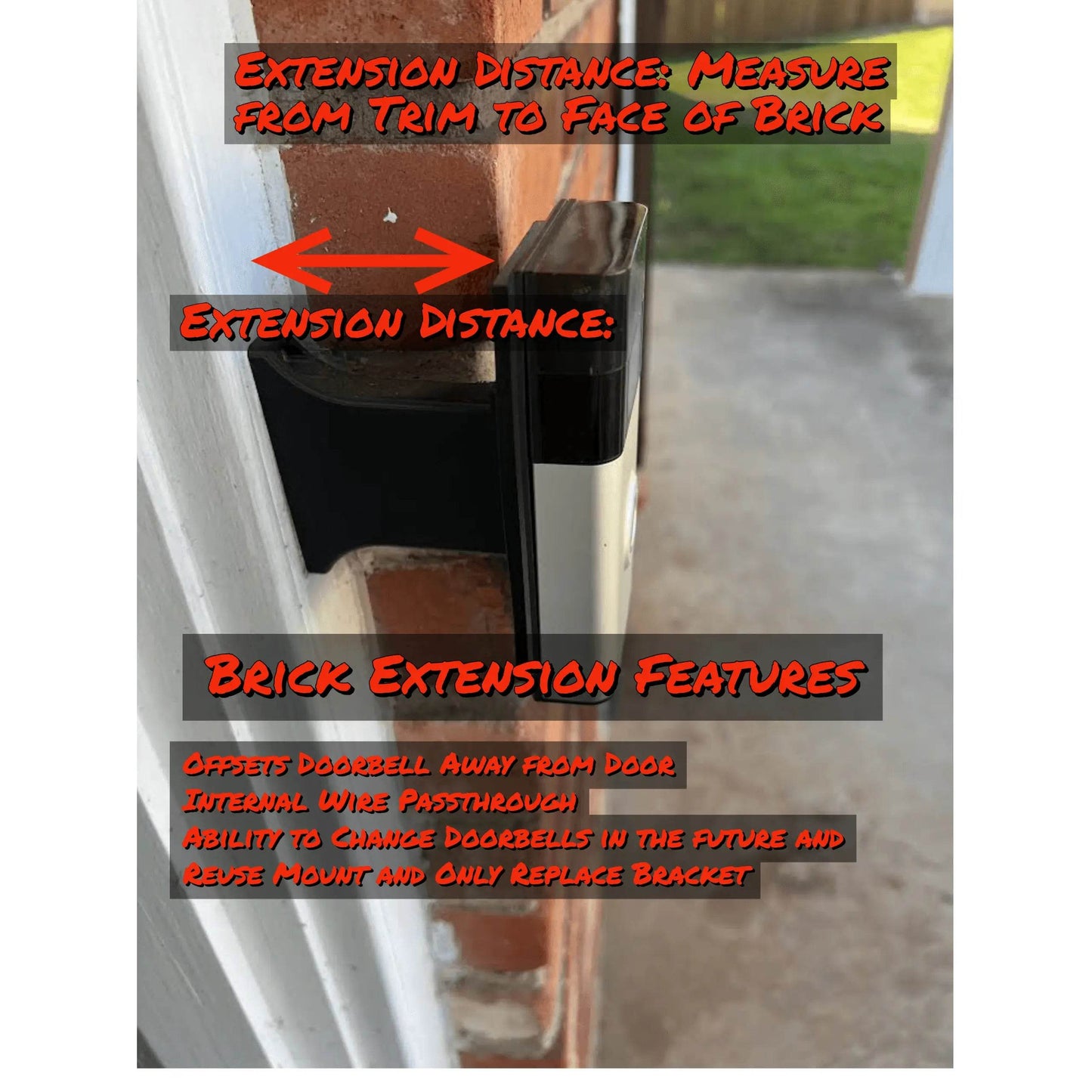 Narrow Doorbell Brick Extension Mount | Blink Doorbell | 9/16in Wide - Full Offset to clear the door
