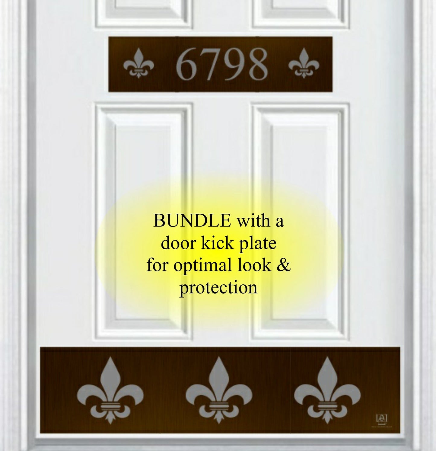 Fleur de Lis Engraved Address Accent Plate - Custom French Home Number Sign - Anodized Aluminum