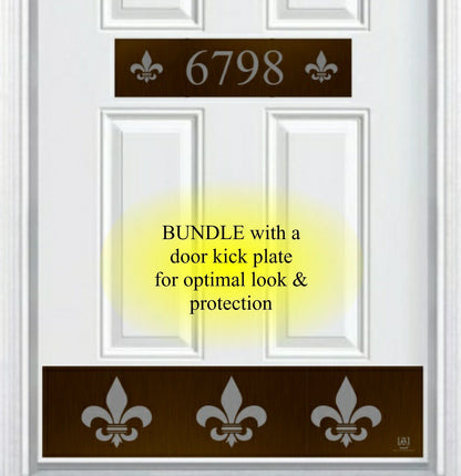 Fleur de Lis Engraved Address Accent Plate - Custom French Home Number Sign - Anodized Aluminum