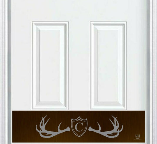 Fez Lodge Antlers Monogram Engraved Door Kick Plate — Rustic Personalized Protection
