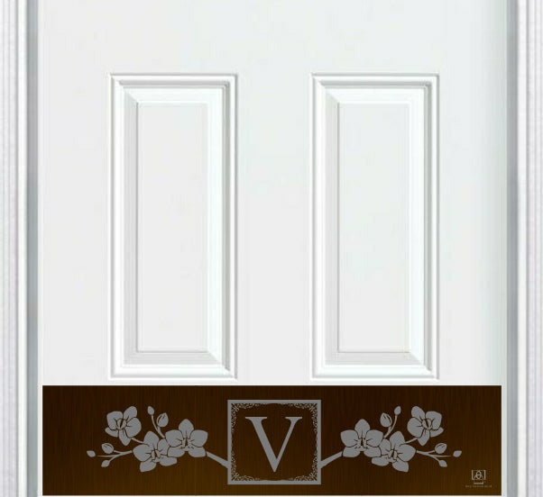 Magnolia Monogram Engraved Door Kick Plate — Floral Personalized Door Protection