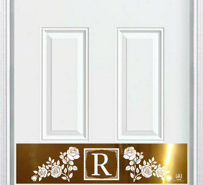 Rose Monogram Engraved Door Kick Plate — Elegant Personalized Entryway Protection