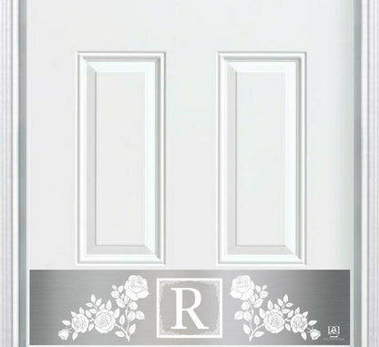 Rose Monogram Engraved Door Kick Plate — Elegant Personalized Entryway Protection