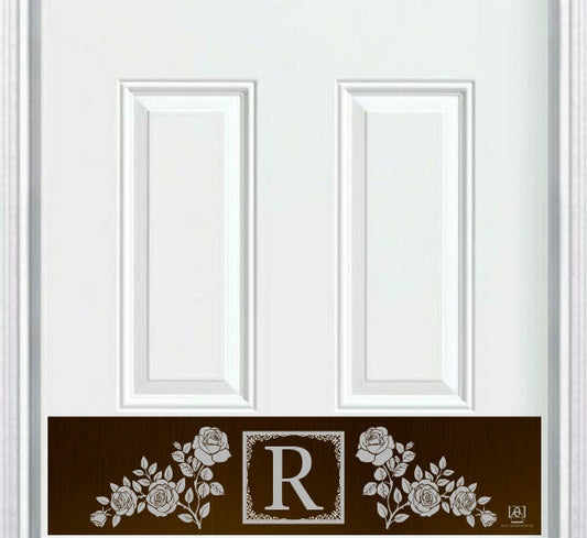 Rose Monogram Engraved Door Kick Plate — Elegant Personalized Entryway Protection